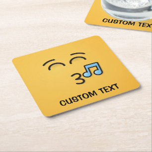 Whistling Face with Smiling Eyes Square Paper Coaster