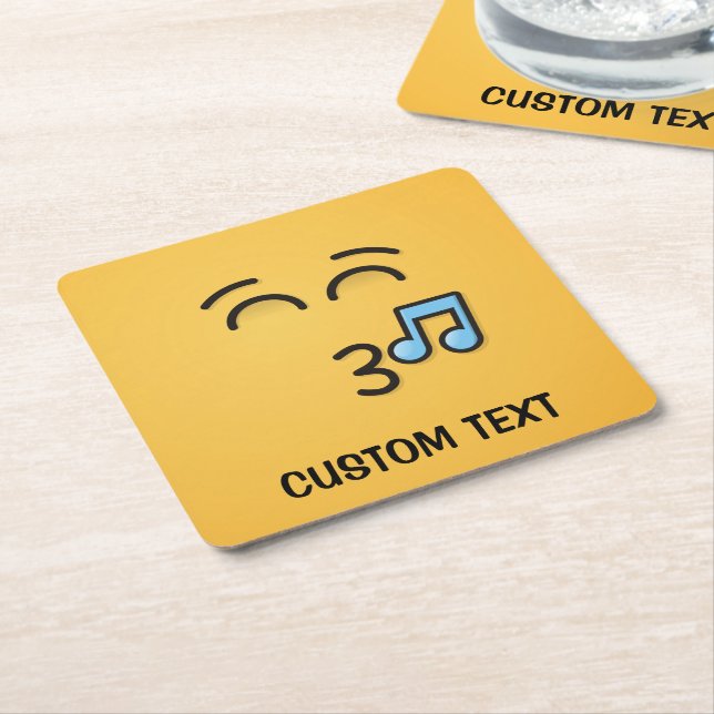 Whistling Face with Smiling Eyes Square Paper Coaster (Angled)