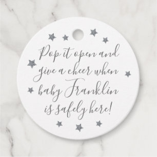 Whit & Silver Boy Baby Shower Champagne Favour Tag