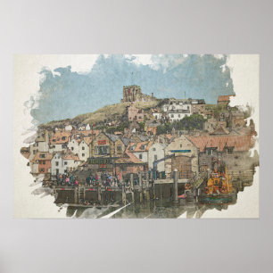 Whitby Charm: St. Mary’s Church and Harbour Poster