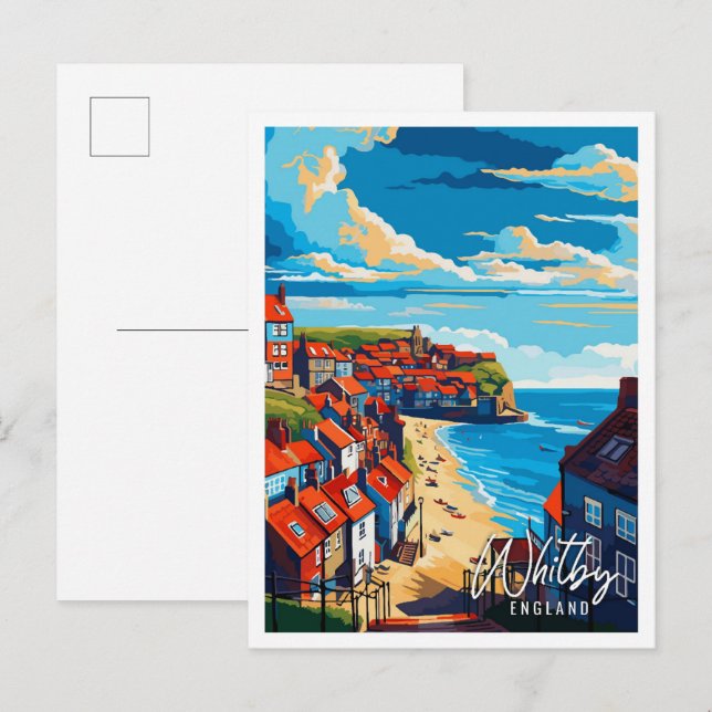 Whitby England vintage travel illustration Postcard (Front/Back)