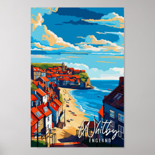 Whitby England vintage travel illustration Poster