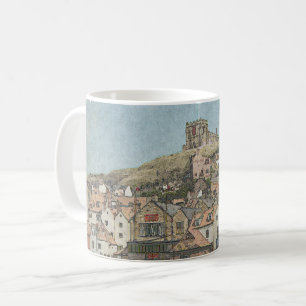 Whitby Harbour and St Mary's Church Watercolor Art Coffee Mug