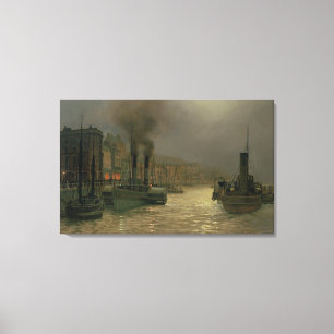 Whitby Harbour - Night, 1899 (oil on canvas) Canvas Print