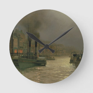 Whitby Harbour - Night, 1899 (oil on canvas) Round Clock