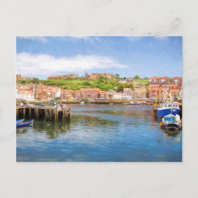 Whitby Harbour view with the Abbey Postcard (Front)