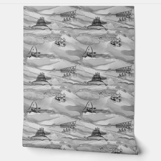 Whitby Pearl Wallpaper in muted tones of grey. (Unrolling)