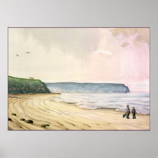 whitby sea and cliffs England Poster