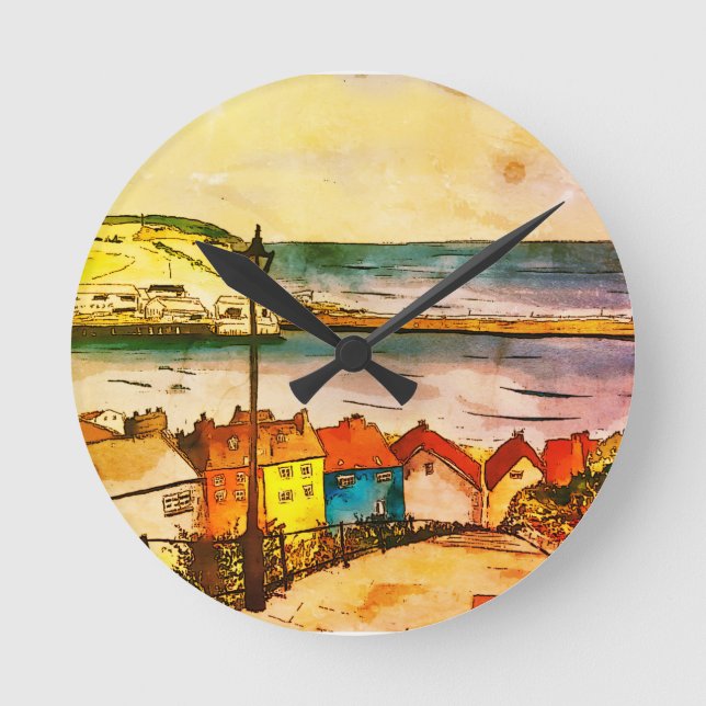 Whitby Yorkshire 199 Steps original  Round Clock (Front)