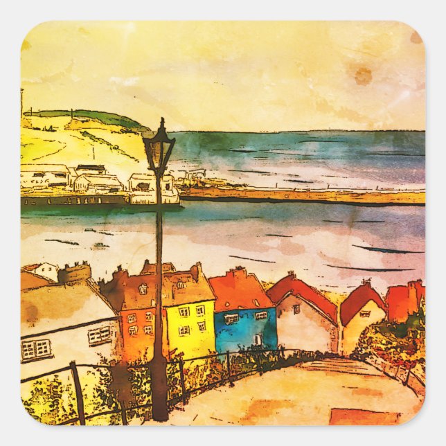 Whitby Yorkshire 199 Steps original       Square Sticker (Front)