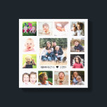 White 13 Photo Collage  Family Name Personalised Canvas Print<br><div class="desc">Create your own photo collage  wrapped canvas print with 13 of your favourite pictures on a white background.Personalise with family name and established date.</div>