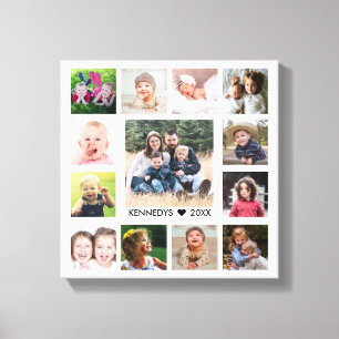 White 13 Photo Collage  Family Name Personalised Canvas Print