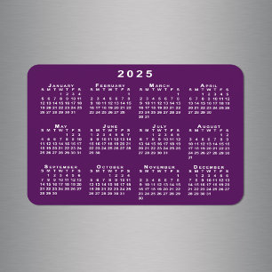 White 2025 Calendar on Purple Background Template Magnet