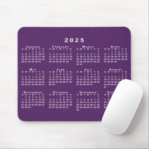 White 2025 Calendar on Purple Custom Background Mouse Mat