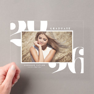 White 2026 Bold Typography Photo Graduation Acrylic Invitations