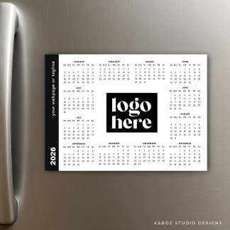White 2026 Business Logo Magnetic Calendar