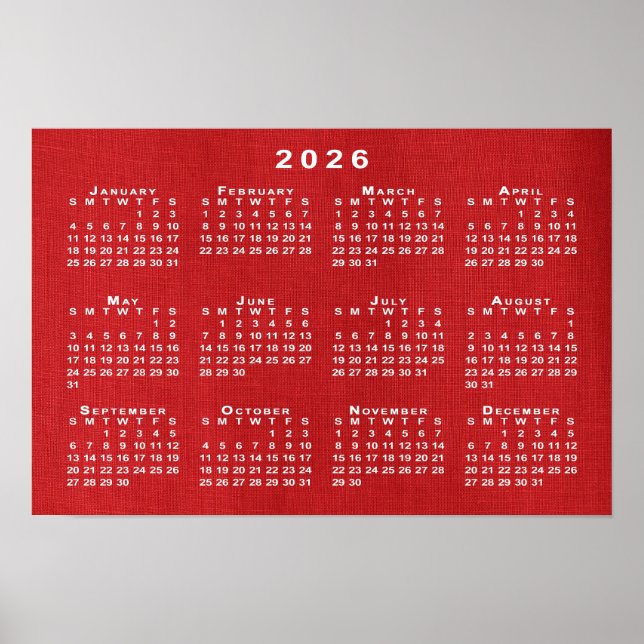 White 2026 Calendar on Customisable Photo Poster (Front)