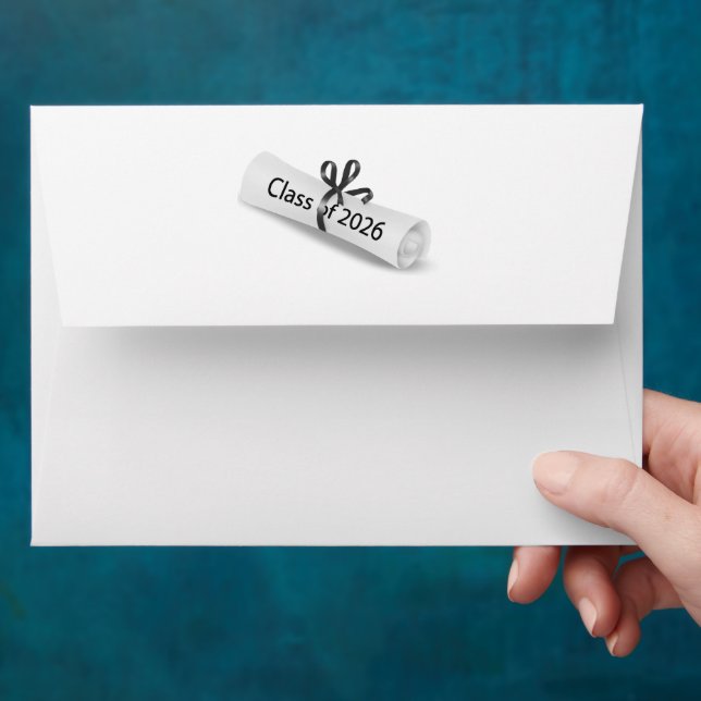White 2026 Diploma with Black Bow  Envelope (Hand)