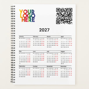 White 2027 Calendar Business Logo QR Code Planner
