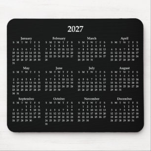 White 2027 Calendar on Black Mouse Mat