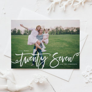 White 2027 Modern Calligraphy Photo New Year Holiday Card