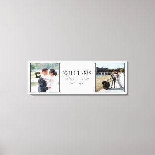 White 2 Photo Script Names Wedding Date Keepsake Canvas Print