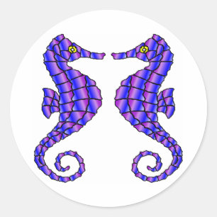 White 2 Seahorses Classic Round Sticker