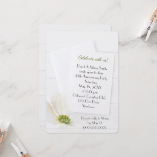 White 35th Anniversary Party Cosmos on White Wood Invitation