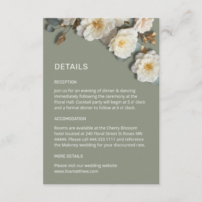 White 3 D Flowers Roses Enclosure Card (Front)