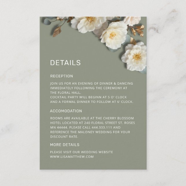 White 3 D Flowers Roses Enclosure Card (Front)