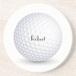 White 3-D Golf Ball Round Sandstone Coaster