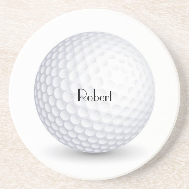 White 3-D Golf Ball Round Sandstone Coaster (Front)