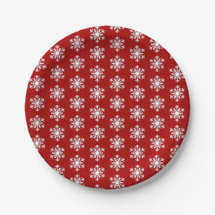 White 3-d Snowflake on a Deep Red Background Paper Plate