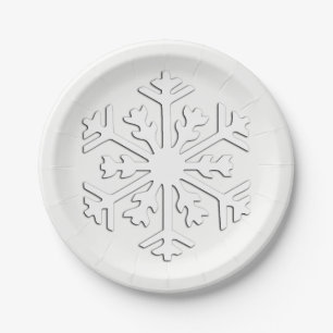 White 3-d snowflake on a White Background Paper Plate