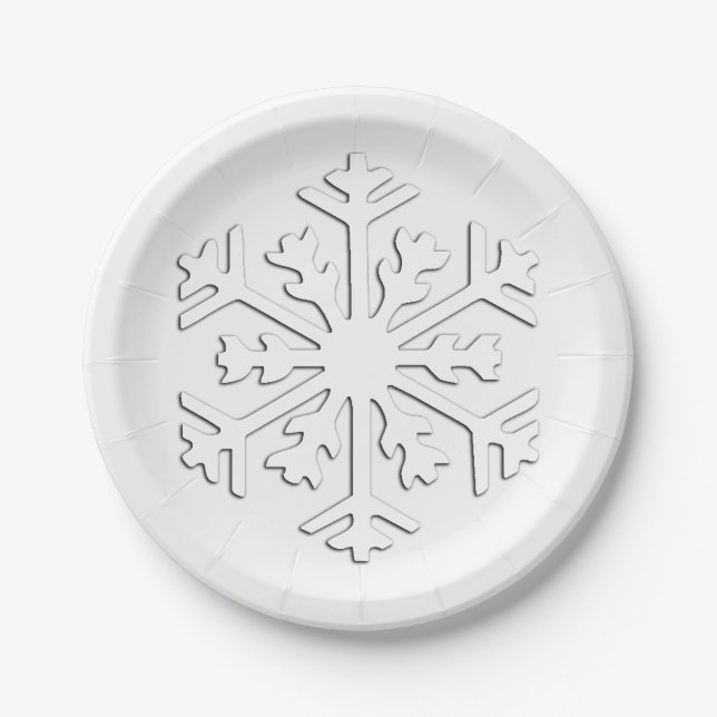 White 3-d snowflake on a White Background Paper Plate (Front)