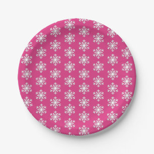 White 3-d Snowflake on Peppermint Pink Paper Plate