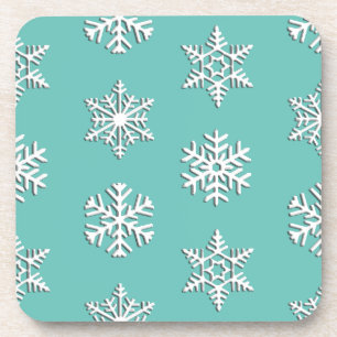 White 3-d snowflakes, Customisable Background Coaster