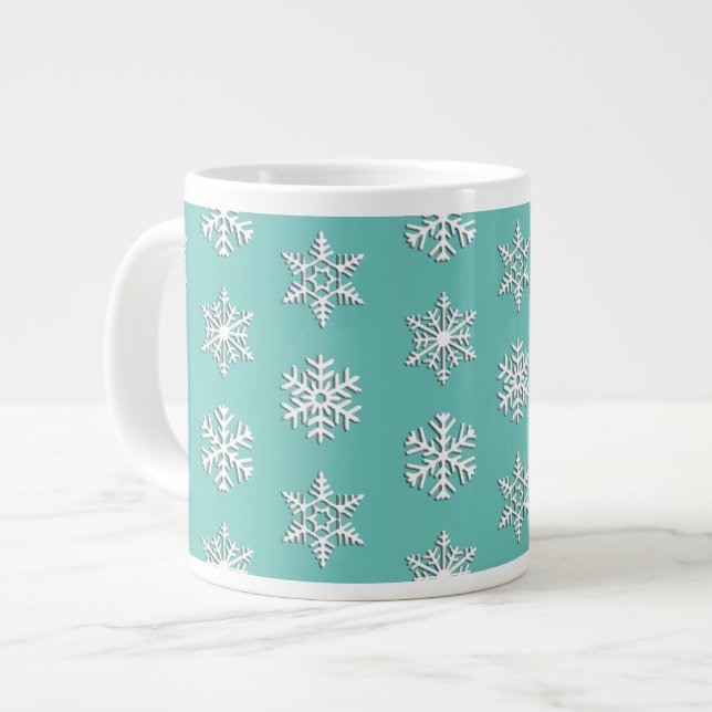 White 3-d snowflakes, Customisable Background Large Coffee Mug (Front Left)