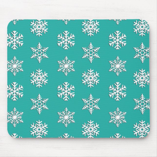 White 3-d snowflakes, Customisable Background Mouse Mat (Front)