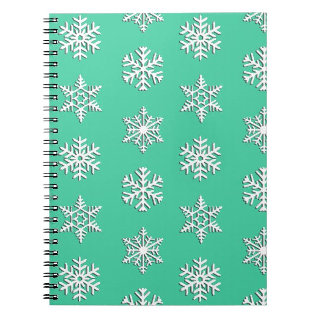 White 3-d snowflakes, Customisable Background Notebook (Front)
