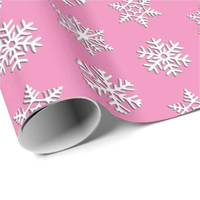 White 3-d snowflakes, Customisable Background Wrapping Paper (Roll Corner)