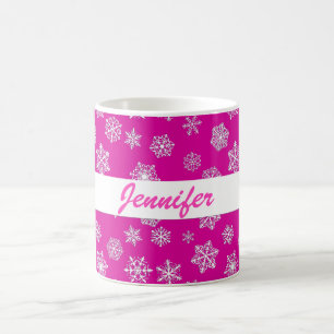 White 3-d Snowflakes on a Fuchsia Pink Background Coffee Mug