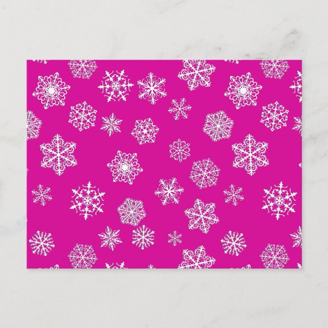 White 3-d snowflakes on a fuchsia pink background postcard (Front)