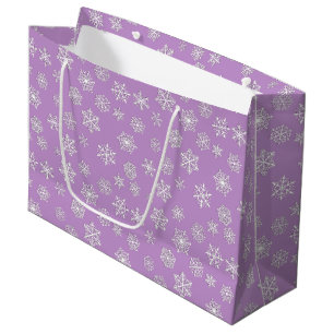White 3-d snowflakes on a lavender background large gift bag