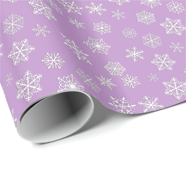 White 3-d snowflakes on a lilac background wrapping paper (Roll Corner)