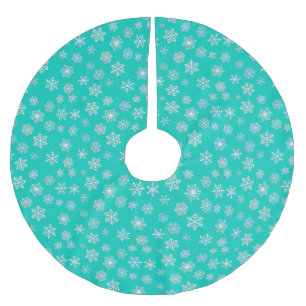 White 3-d snowflakes on a turquoise background brushed polyester tree skirt