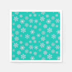 White 3-d snowflakes on a turquoise background napkin