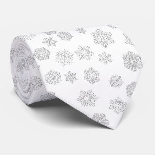 White 3-d snowflakes on a white background tie