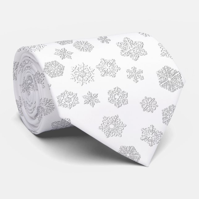 White 3-d snowflakes on a white background tie (Rolled)