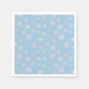 White 3-d snowflakes on an ice blue background napkin